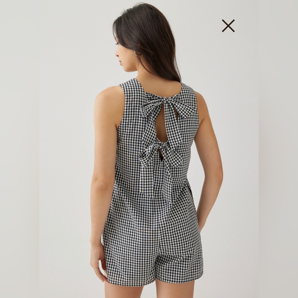 Cotton ribbon tie back romper